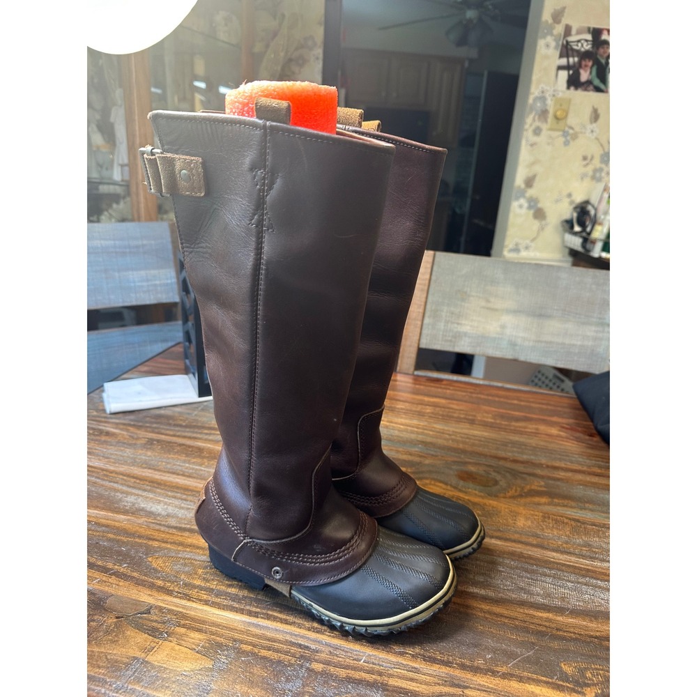 Sorel Slimboot Brown Leather Waterproof Tall Riding Rain Boot NL2007-260 Women 7